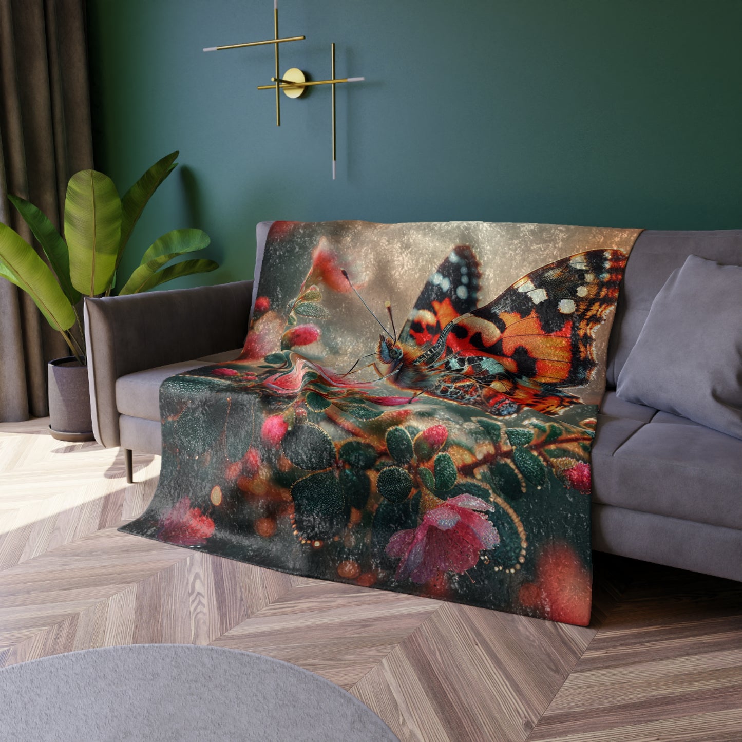 Crushed Velvet Butterfly Blanket | Cozy Home Decor, Bohemian Style, Gift for Her, Butterfly Blanket, Floral Blanket, Luxury Throw
